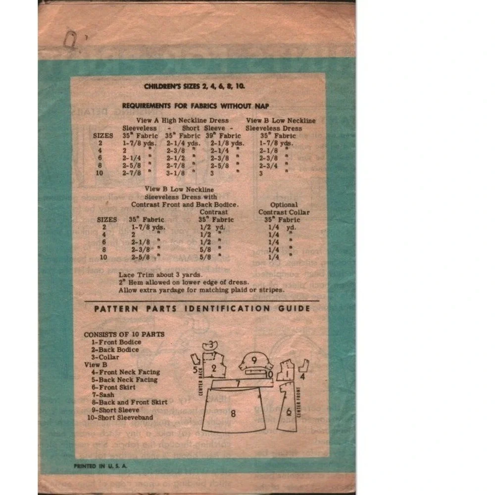 Vintage Girls Dress Sewing Pattern Size 10 High Low Neckline Full Skirt 4892